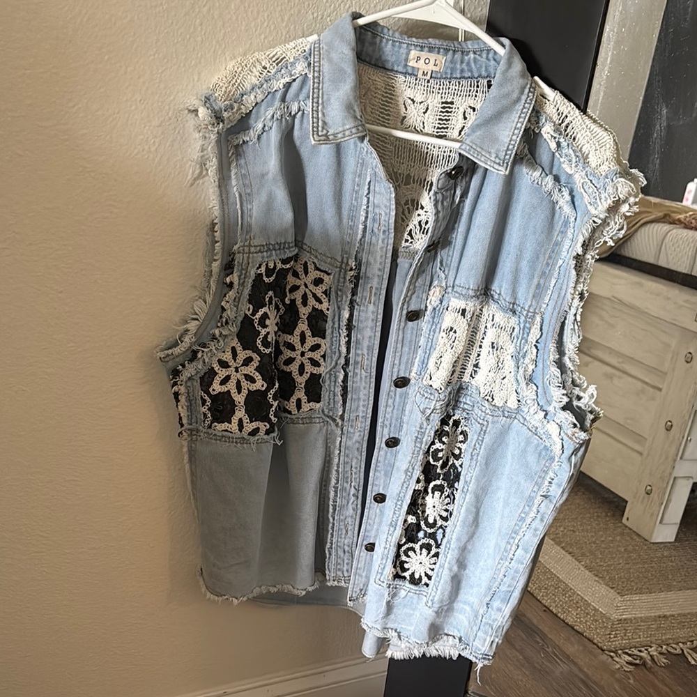 Denim Vest with Lace Accents